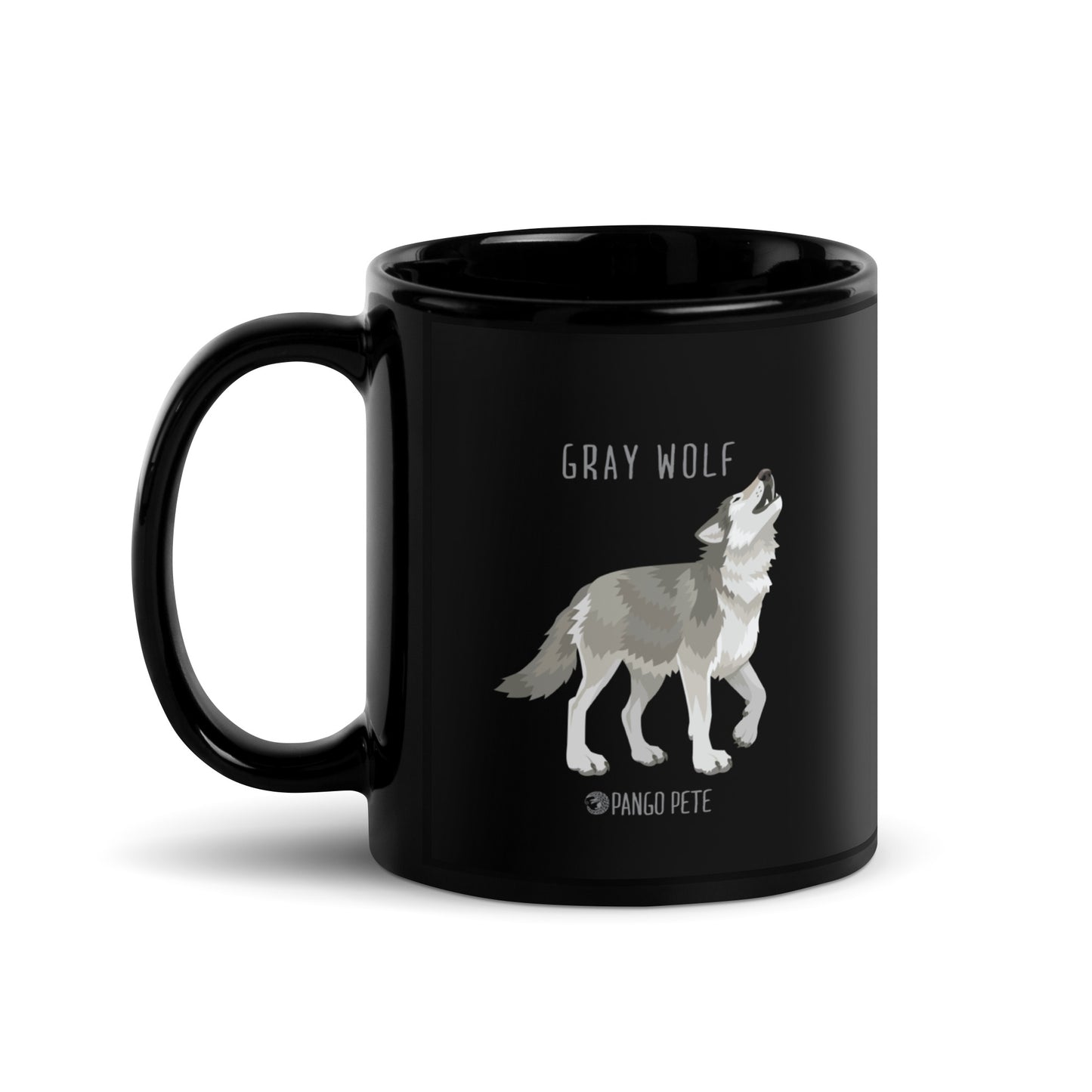 Gray Wolf Mug — Black, 11 oz.