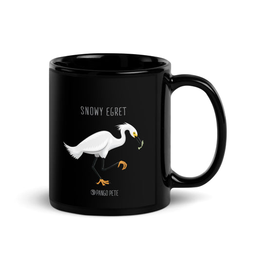 Snowy Egret Mug — Black, 11 oz.